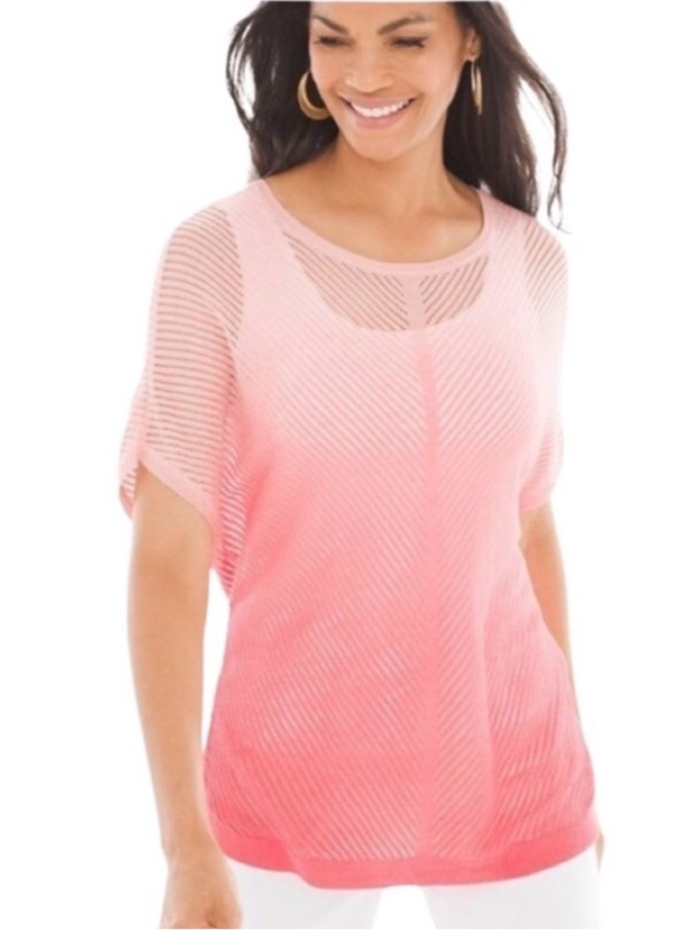 Chico's Coral Ombre Open-Knit Tunic
 (Bin A)
